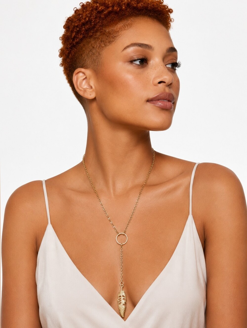 Golden Lariat Feather Pendant Necklace